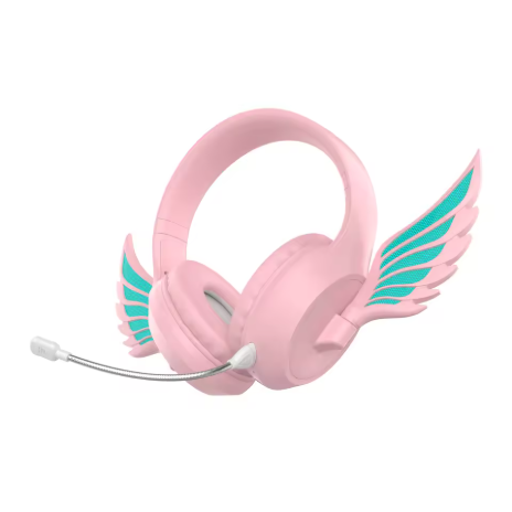 Headphone Bluetooth dengan Sayap Malaikat yang Menyala, Cocok untuk Game Mobile, eSports, Ear Cup Besar, Headset Komputer