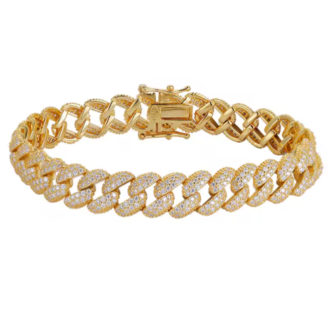 Gelang Hip-Hop Rantai Kuba Emas 18K dan Platinum Murni PT950 dengan Berlian dan Moissanite, Untuk Pria dan Wanita