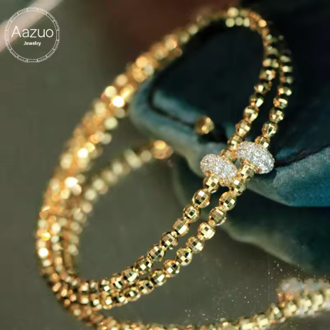 Aazuo Perhiasan Asli Gelang Bola Peri 18K Emas dengan Berlian Asli 0.42 Karat, Hadiah Ulang Tahun Wanita untuk Pesta, Au750