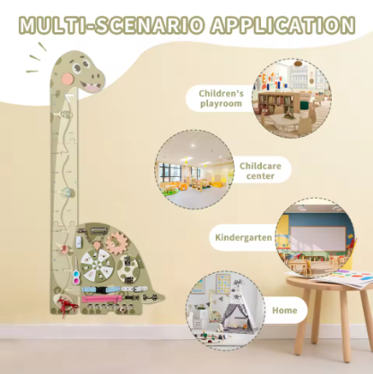 Mainan Kayu Pengukur Tinggi, permainan edukatif dan sensorik, papan dekorasi kamar anak, tema dinosaurus, mainan kartun untuk rumah anak-anak.