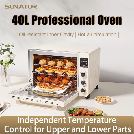 SUNATUR Oven Elektrik Rumah Tangga 40L 1800W, Oven dengan Sirkulasi Udara Panas Konveksi, Mesin Panggang Multifungsi untuk Pizza, Kue, dan Roti