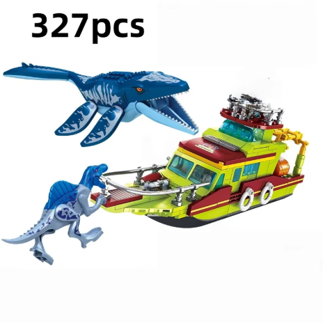 Set blok bangunan kompatibel dengan berbagai merek, seri film Dunia Dinosaurus, mainan rakitan dinosaurus (Tyrannosaurus rex, Triceratops), mainan taman dinosaurus, hadiah untuk anak-anak.