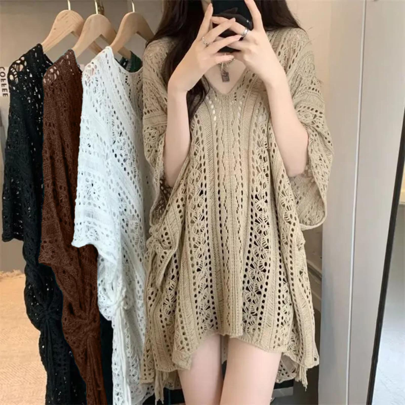 Emiola Hollow Blouse - Atasan Rajut Perempuan Wanita Tali Knitwear Premium - Khaki
