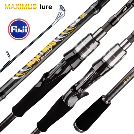 MAXIMUS Pancing Lure 1.8m, 2.1m, 2.4m, 2.7m, 3.0m, Rod Karbon 30T, Reel Putar/Disk, Cincin FUJI, Pancing Lipat untuk Memancing Lempar 3-35g L/M/MH BIUTIFU