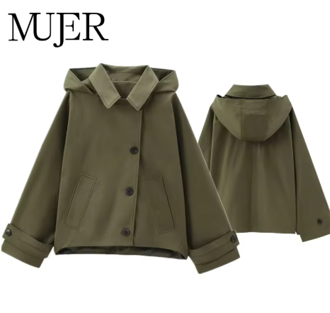 MUJER Women's Hooded Windbreaker, Long Sleeve Women's Windproof Jacket, New Women's Coat and Jacket, Winter Coat, Women's Trench Coat.
