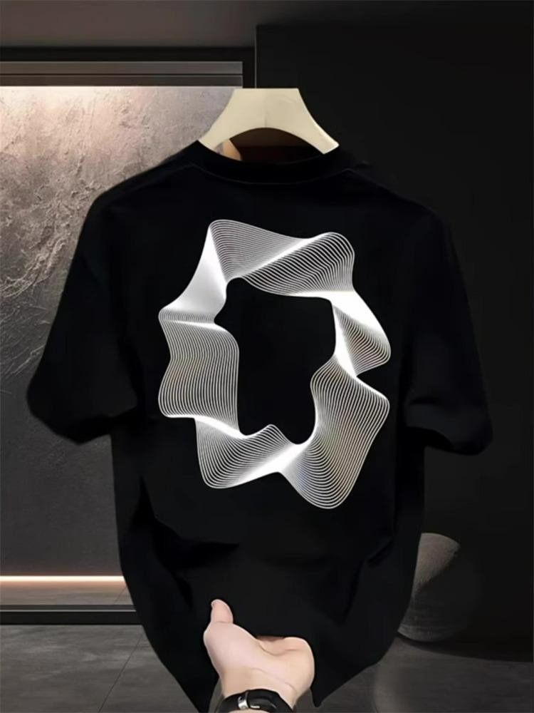 Kaos lengan pendek pria Cetakan trendi Kebesaran longgar Penyerap keringat dan anti-kerut Katun Oblong