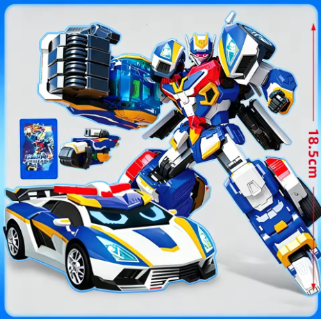 Robot Transformasi Kartu Penyelamat Tiga Serangkai Polisi Biru, SUV & Truk, Figur Aksi Kartu, Mainan Model Robot Bahan ABS, Pilihan Hadiah