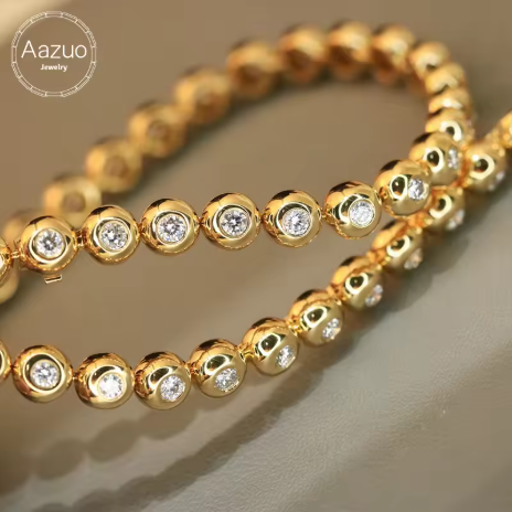 Aazuo 18K Emas Murni Berlian Asli 1.36 Karat Gelang Bulat Peri Seluruhnya, Gelang Wanita Mewah untuk Pertunangan dan Pesta, Au750
