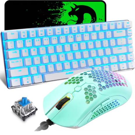 ZIYOU LANG Set Keyboard dan Mouse Gaming Kabel, Keyboard Mekanik dengan Lampu Latar LED Biru