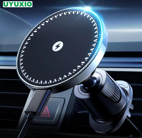UYUXIO Pengisi Daya Mobil Nirkabel Magnetik Kuat 15W dengan Dudukan Mobil untuk iPhone 16/15/14/13 Pro Max Plus 12, Dapat Dipasang di Ventilasi Mobil