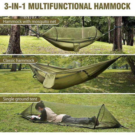 Tenda Gantung 2-in-1 untuk Berkemah dengan Jaring Nyamuk, Terbuat dari Nilon Parasut Super Ringan 1,6 lb, Cocok untuk Petualangan Bertahan Hidup di Luar Ruangan dan Penggunaan di Halaman Belakang