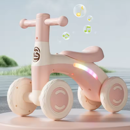 Sepeda Keseimbangan Bayi Anti-Terbalik, Cocok untuk Anak Usia 1–3 Tahun, Mainan Ride-On 4 Roda Senyap untuk Belajar Jalan, Dilengkapi Roda Pengaman, Bisa Digunakan Indoor & Outdoor