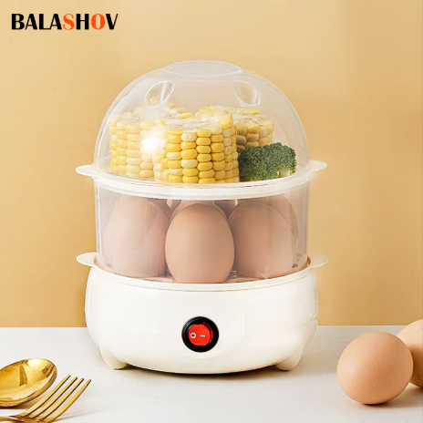 Alat masak telur listrik multifungsi, pemanggang telur dua tingkat, pengukus telur mini, alat merebus telur, mesin memasak sarapan dapur.