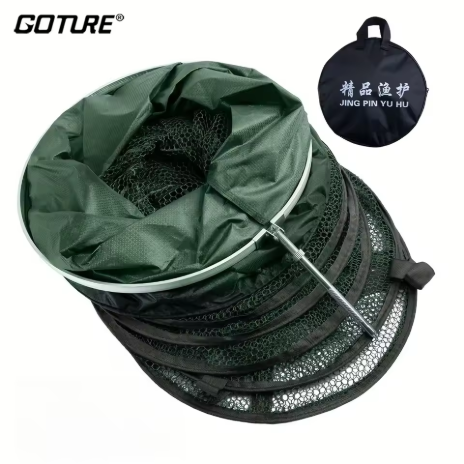 Goture 1 Pcs Jaring Tangkap Ikan Portabel dengan Cincin Baja, Keranjang Lipat Perangkap Ikan, Perlengkapan Memancing Aksesori Memancing