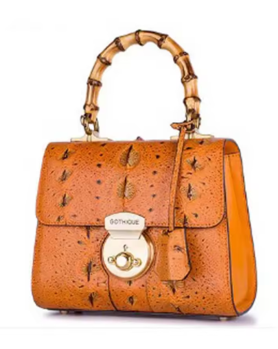 Gete 2025 New Sturgeon Leather Handbag, Fashionable Lock Clutch, Shoulder Bag, Women's Bag.
