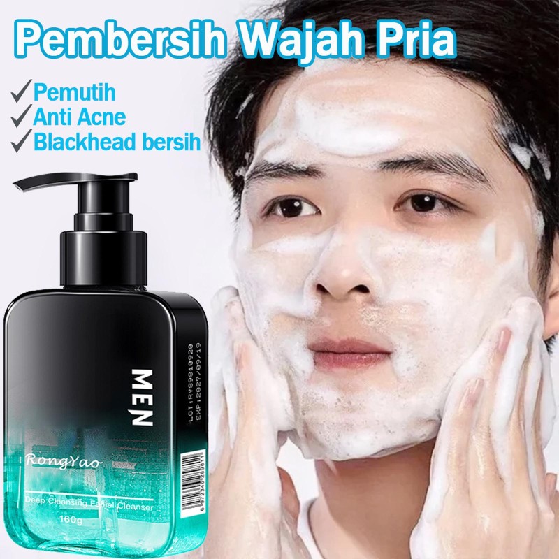 Pembersih Wajah Pria 160ML Pemutih Wajah Anti Acne Face Wash Komedo Kontrol Minyak Melembabkan Ringan Dan Tidak Mengiritasi Pori-pori Bersih Dalam Perawatan Berjerawat - Kemasan Versi Baru