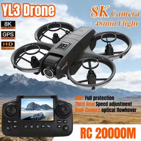 Drone profesional YL3, kamera ganda 8K, daya tahan baterai lama, GPS, WiFi, motor tanpa sikat, penghindar rintangan, quadcopter lipat.