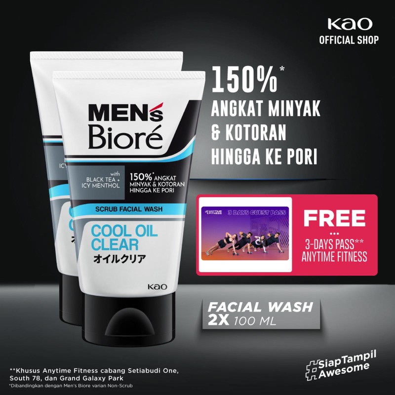 Men's Biore Cool Oil Clear 100gr Twinpack - Sabun Muka DoubleScrub - Tanpa Gift
