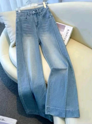 New Biru Kekinian Highwaist Kulot Loose Celana Wide Leg Jeans Wanita Korean Style - Biru Muda, 27