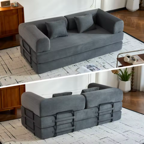 Sofa bed lipat 79 inci yang dapat diubah, sofa bed besar berbahan kain corduroy, sofa dua tempat tidur tanpa rangka, cocok untuk ruang kecil, ruang tamu, dan kamar tidur.
