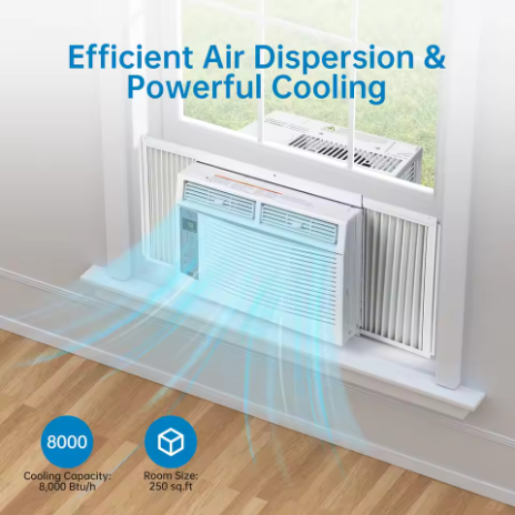 6000 BTU Air Conditioner Jendela, AC Pintar WiFi, Dilengkapi dengan Remote dan Kontrol Aplikasi, Fitur Timer, Cocok untuk Ruangan Hingga 350 Kaki Persegi, 115V/60Hz