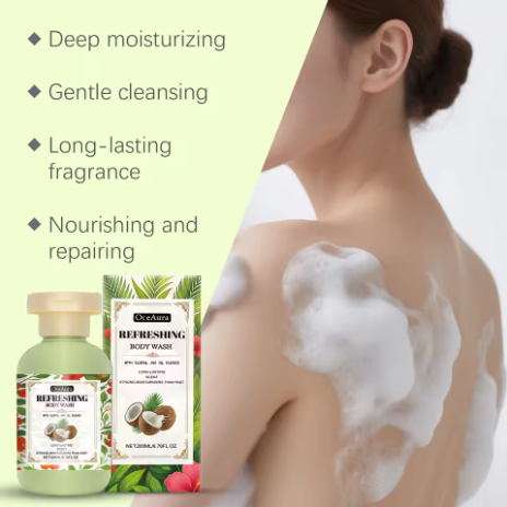 OCEAURA Sabun Mandi Tubuh yang Menenangkan, membantu mengembalikan elastisitas kulit, wangi tahan lama, dapat memijat kulit, meredakan kulit kering, mengecilkan pori-pori, perawatan tubuh body wash.