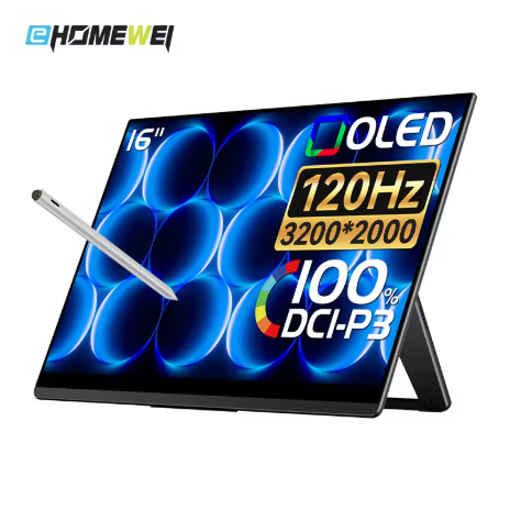 EHOMEWEI RO Series Pro 16 inci 3K 120Hz layar sentuh portabel, 100% DCI-P3 warna gamut, mendukung pena sentuh aktif, port USB-C dan HDMI, dapat digunakan sebagai monitor eksternal, kompatibel dengan s