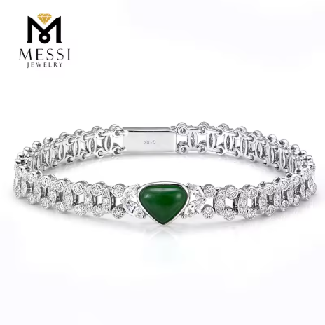 Messi Jewelry Gelang 14K Platinum, Perhiasan Kustom dengan Berlian Lab-Cultivated dan Zamrud, Gelang Wanita MSB-541