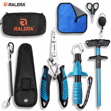 RALERA Set Peralatan Memancing Lengkap: Pahat, Penjepit Ikan, Alat Pengambil Mata Kail, Gunting, Handuk, dan Tas Penyimpanan Portabel, Cocok untuk Semua Penggemar Memancing