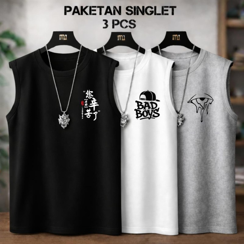 Paketan Hemat 3Pcs Singlet Pria Dewasa Gym Knitwear Baju Katun Lembut Tersedia 4 Ukuran M L XL XXL Nyaman Dan Stylish