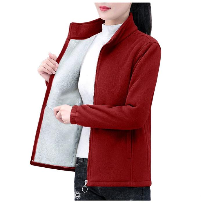 Yunda collection | Jaket Fleece Polar Hangat & Tebal Untuk Wanita Dewasa Lapis Bulu Sherpa Musim Dingin Sweater Zipper Keren Nyaman - Krem, S
