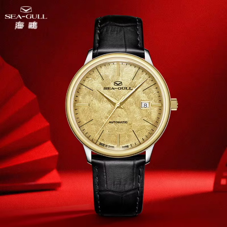 Seagull jam tangan otomatis mekanik dengan pelapisan emas, model pasangan pria dan wanita, jam tangan mewah emas ST18, tali kulit safir, jam tangan model 1087.