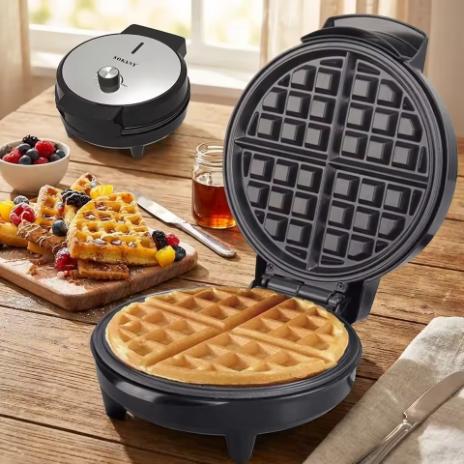 Pembuat waffle listrik multifungsi, lapisan anti lengket, gagang anti panas, pemanasan cepat, kontrol suhu yang dapat diatur, cocok untuk sarapan.