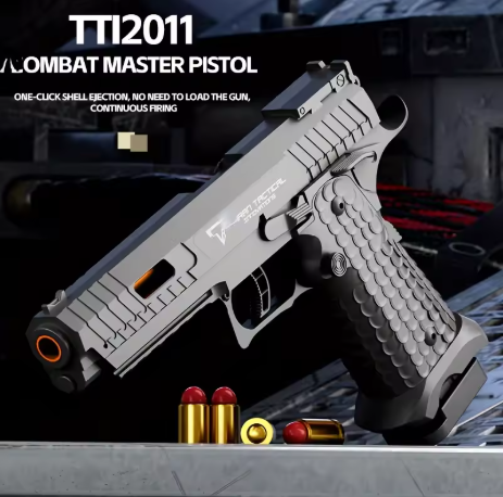 Pistol Mainan TTI Peluru Lunak, dengan Efek Recoil, Mode Tembak Tunggal & Ejeksi Selongsong, Mainan Senjata untuk Permainan Menembak Outdoor